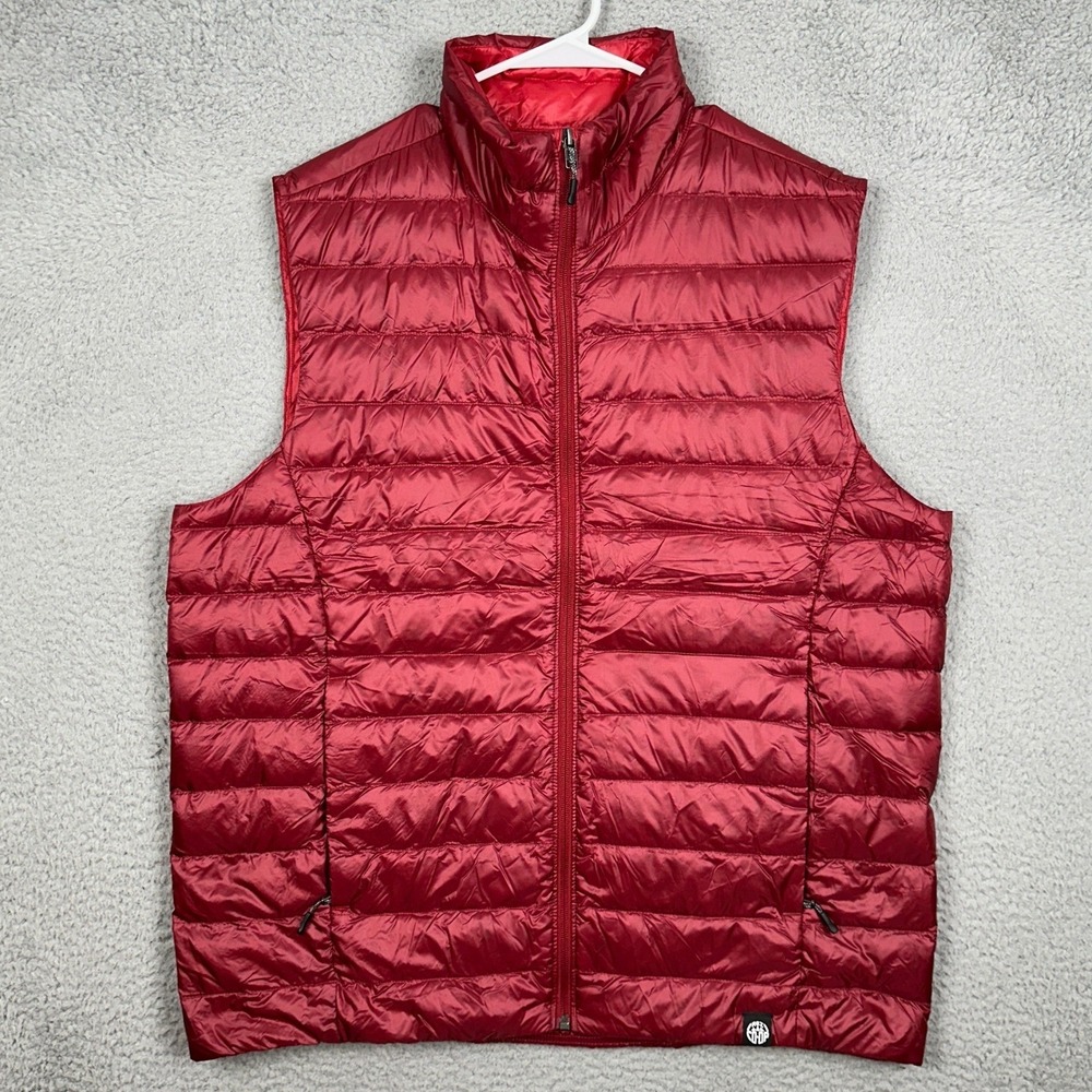 REI Co-op Down Vest Mens XL Red Puffer Zipped Pocket Sleeveless Full Zip EUC